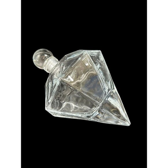 Vtg Diamond Shaped Clear Glass Decanter Side Rest w Stopper Holiday Display 9" - Picture 4 of 8